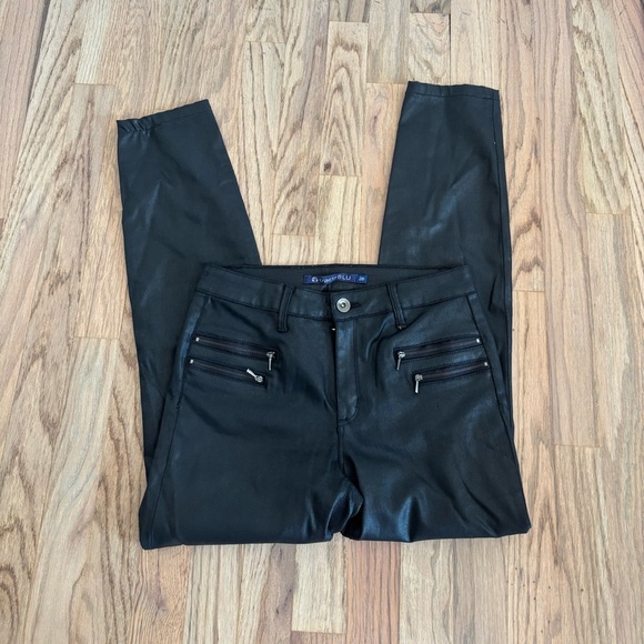 Tractr Pants - Tractr Blu Faux Leather Pants Black Zippers 26